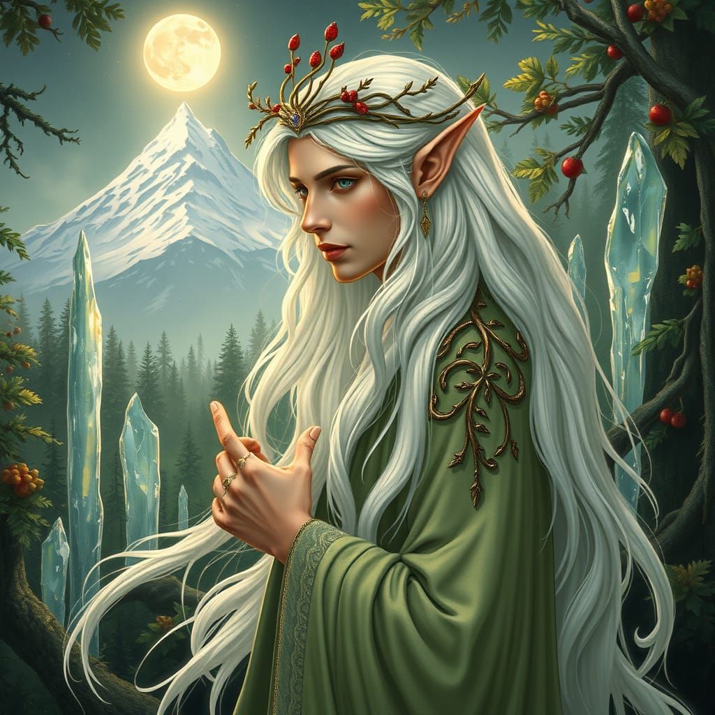 Ethereal Elf in Primeval Forest, a Whimsical Fantasy Scene