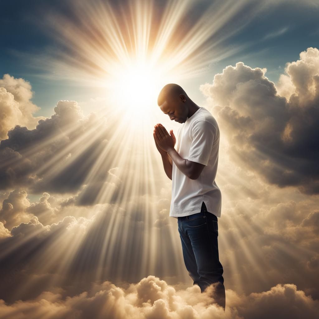 Man Praying in Divine Light