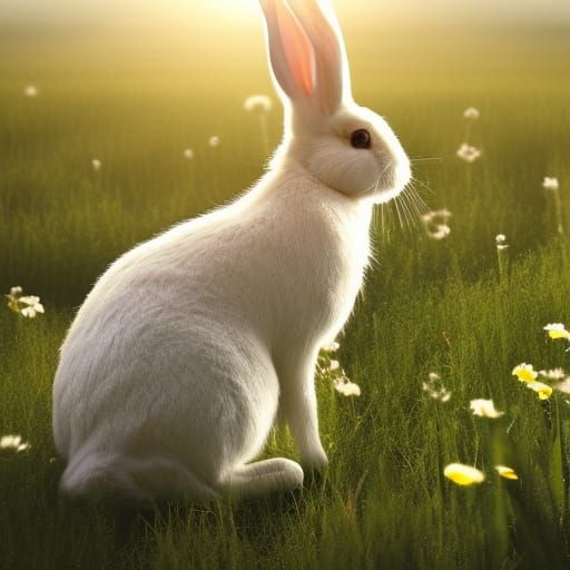 White Rabbit in Flowery Field with Divine Light