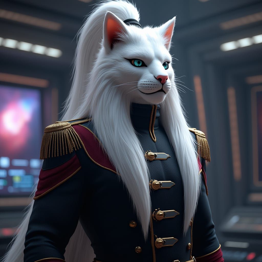 Regal Ferasan Starfleet Officer in Futuristic Starship Setti...