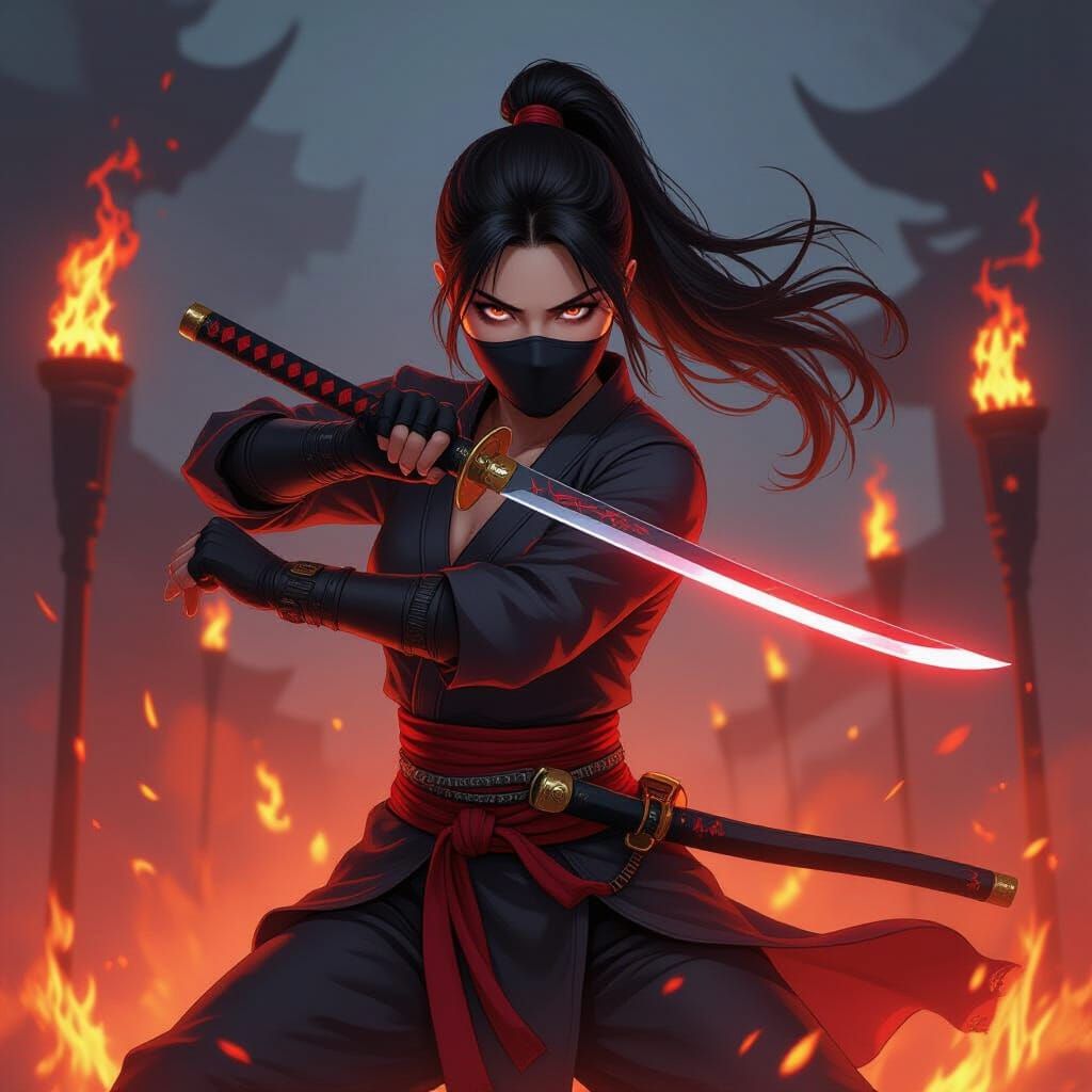 Fierce Ninja Duel in Firelight