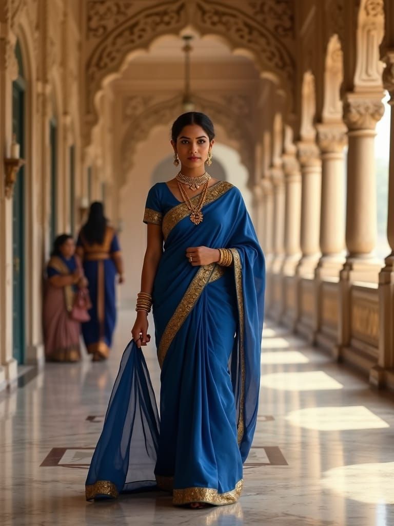 Regal Queen Ishani Strolls Through Palace Corridor in Elegan...
