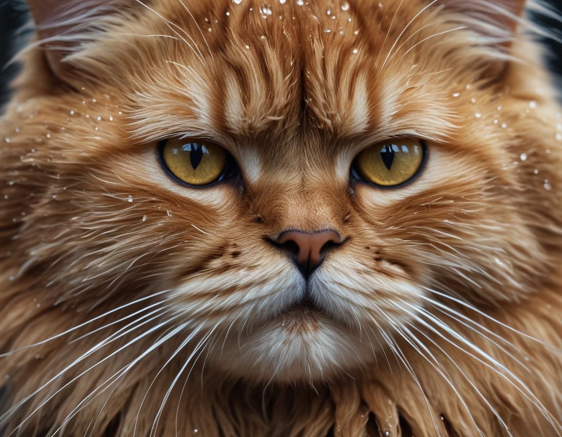 Drenched Persian Cat in Macro Photography