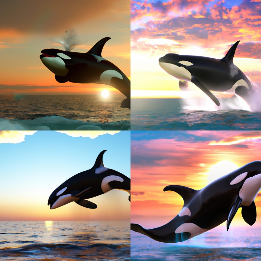 Killer Whale Leaps at Sunset: Hyper-Realistic Ocean Scene