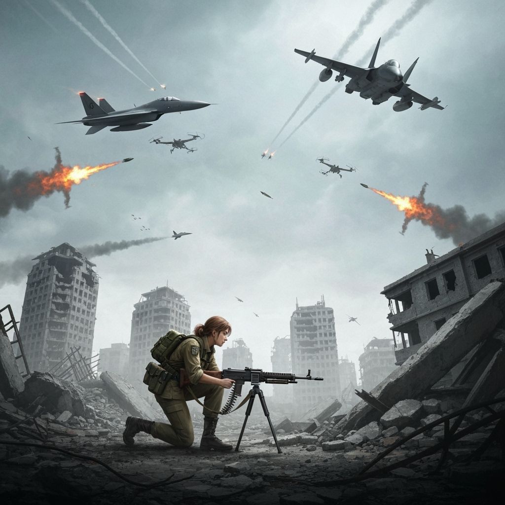 War-Torn Cityscape Sky War with Fighter Jets