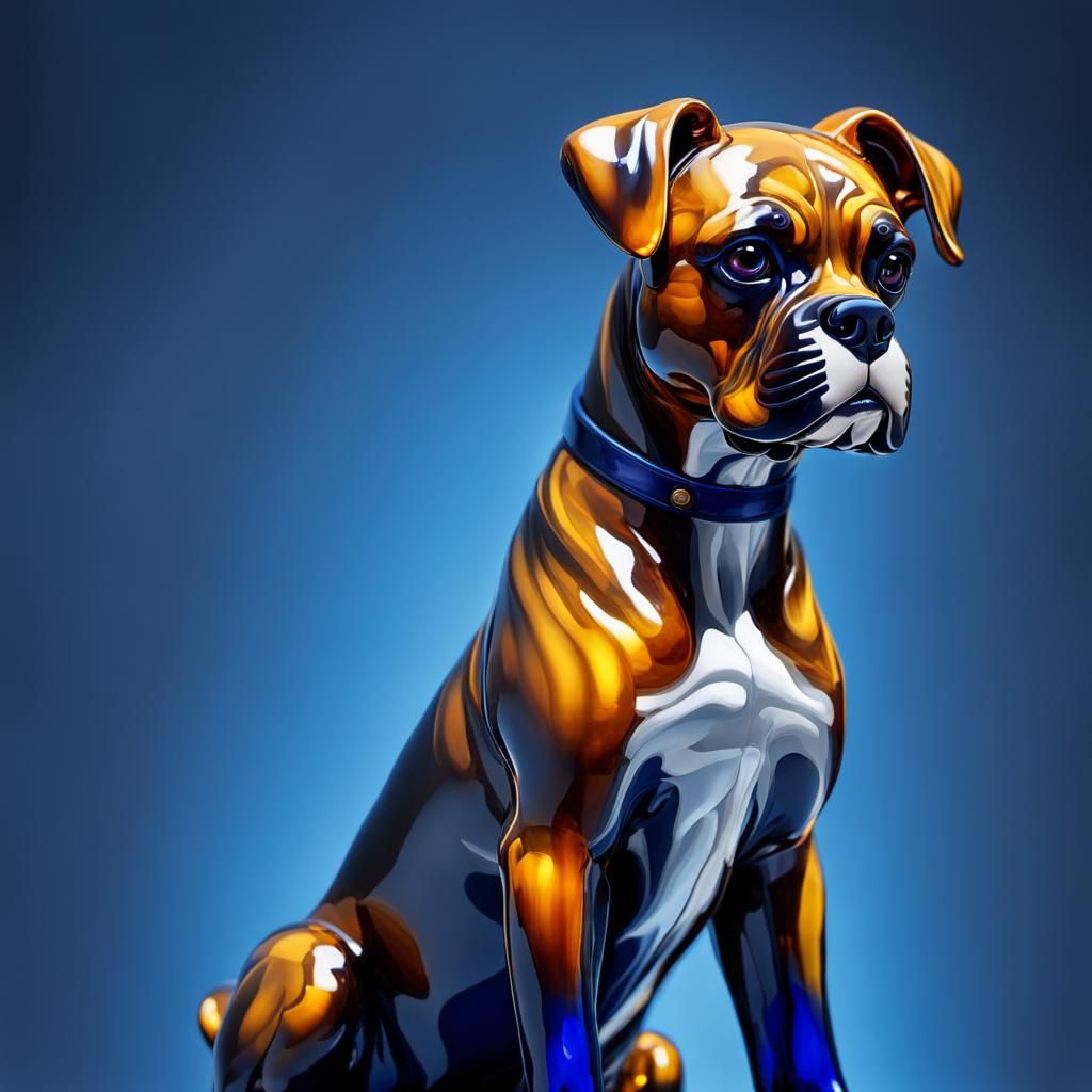 Boxer dog Stature made of amber coloured