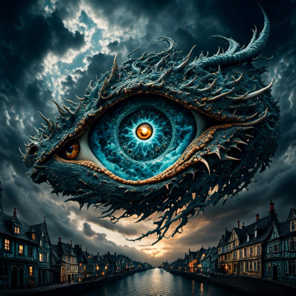 Surreal Dragon's Eye in Dark Storm Clouds