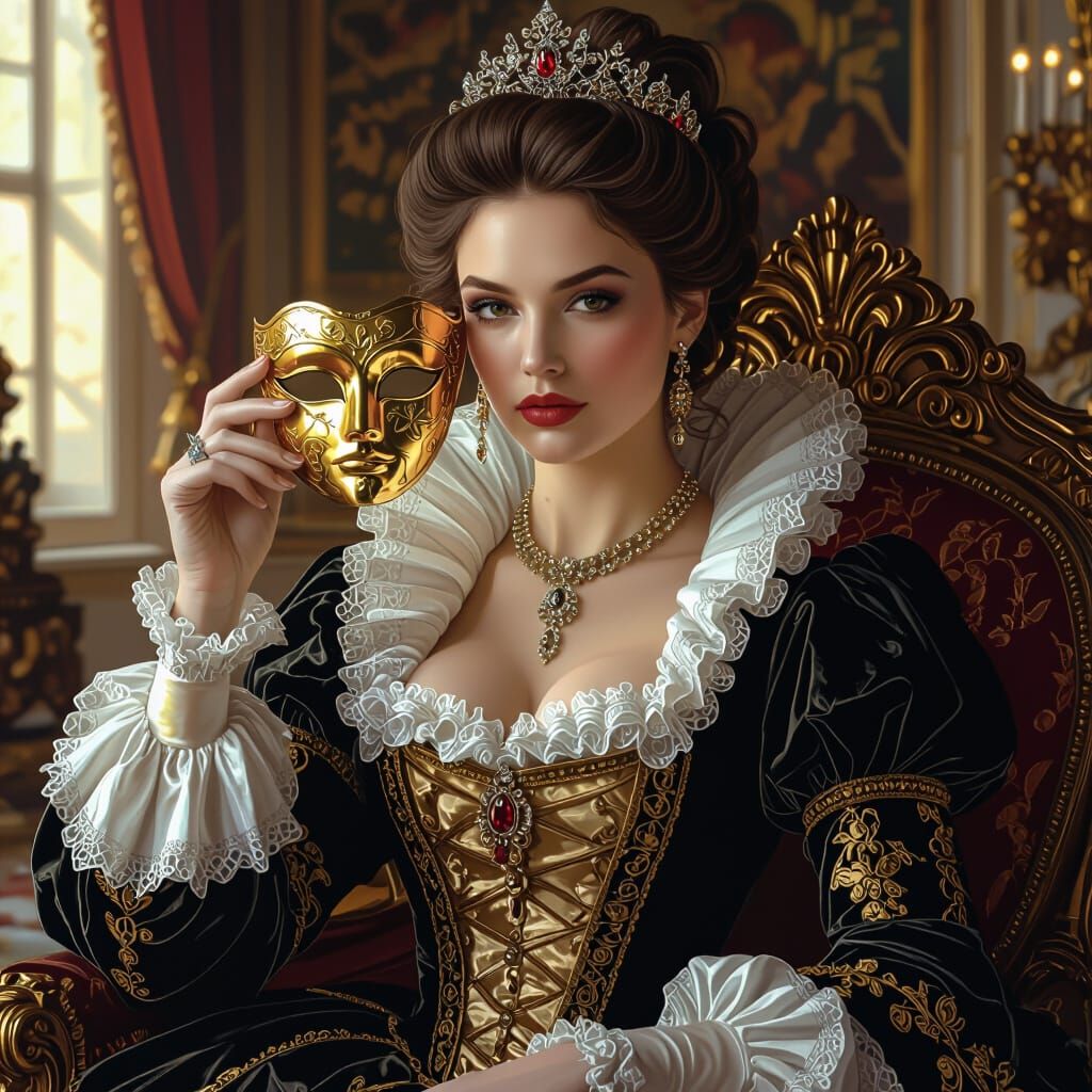 Baroque Woman with Golden Mask Oil Painting