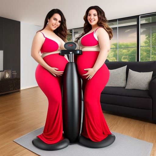 Women Inflating Bellies with Floor Pumps: Epic Fantasy Art