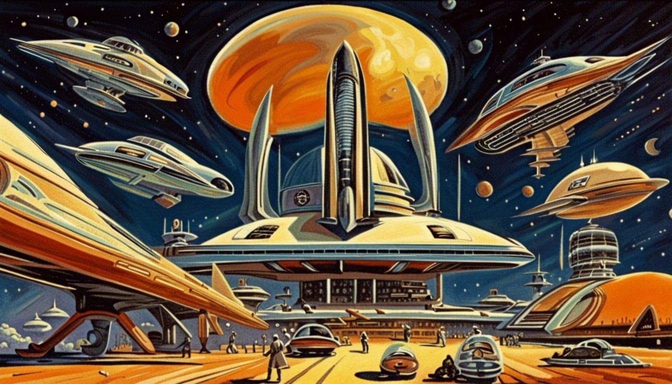 Cosmic Adventure: Retro-Futuristic Deco Style Spaceships