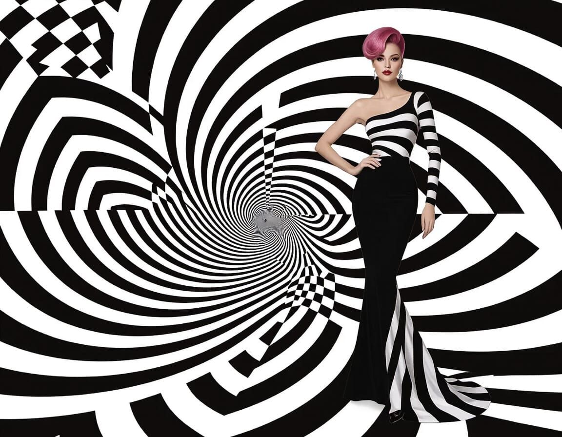 Hypnotic Optical Illusion with Woman in Retro Style