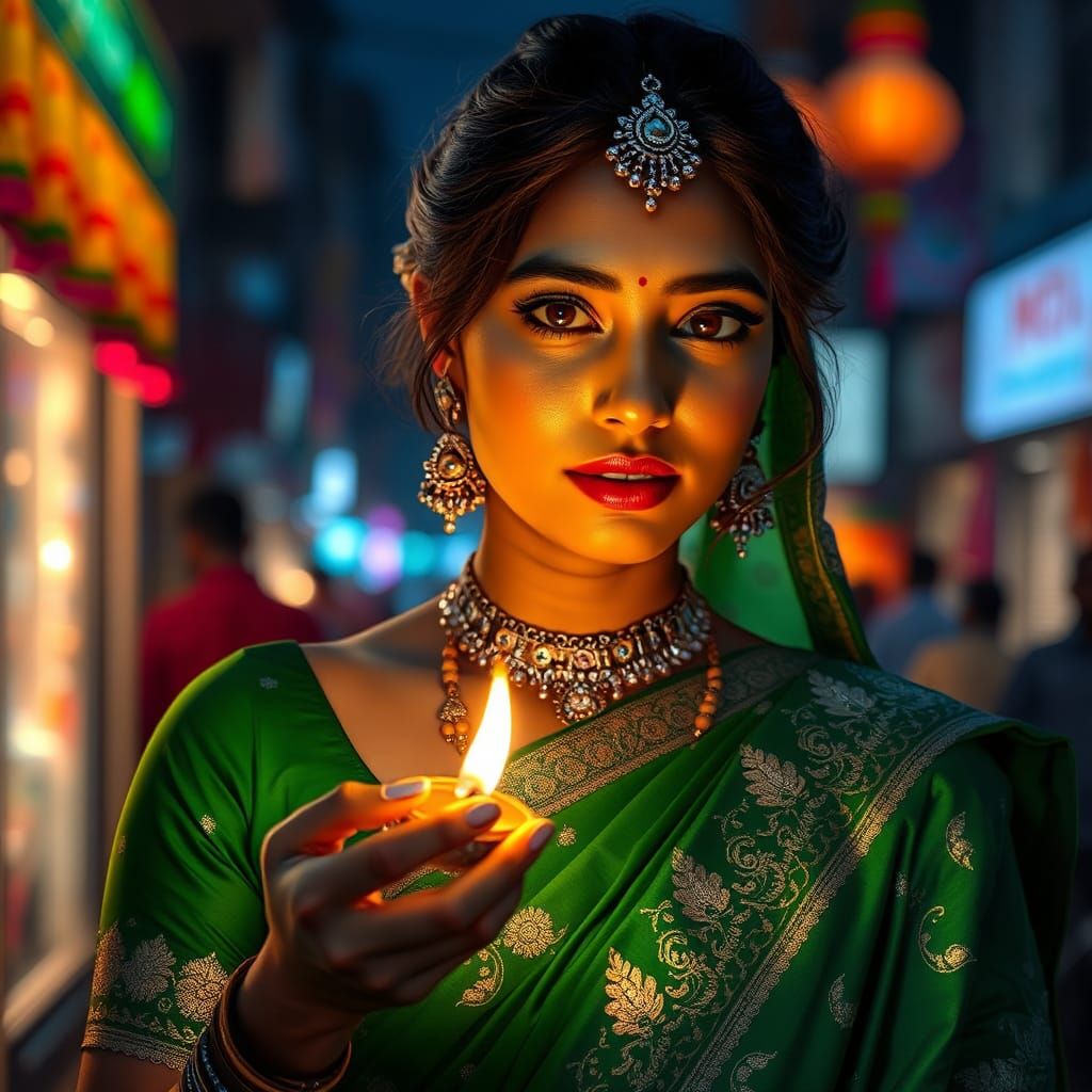 Diwali Beauty in Kolkata: A Hyperrealistic Portrait