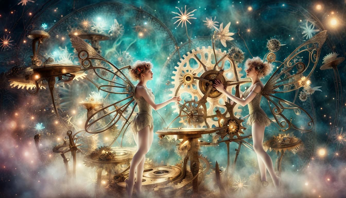 Clockwork Fairies Dance in Astral Mechanical Garden