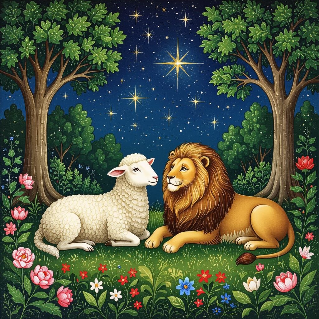 Garden of Eden: Lamb and Lion Etching