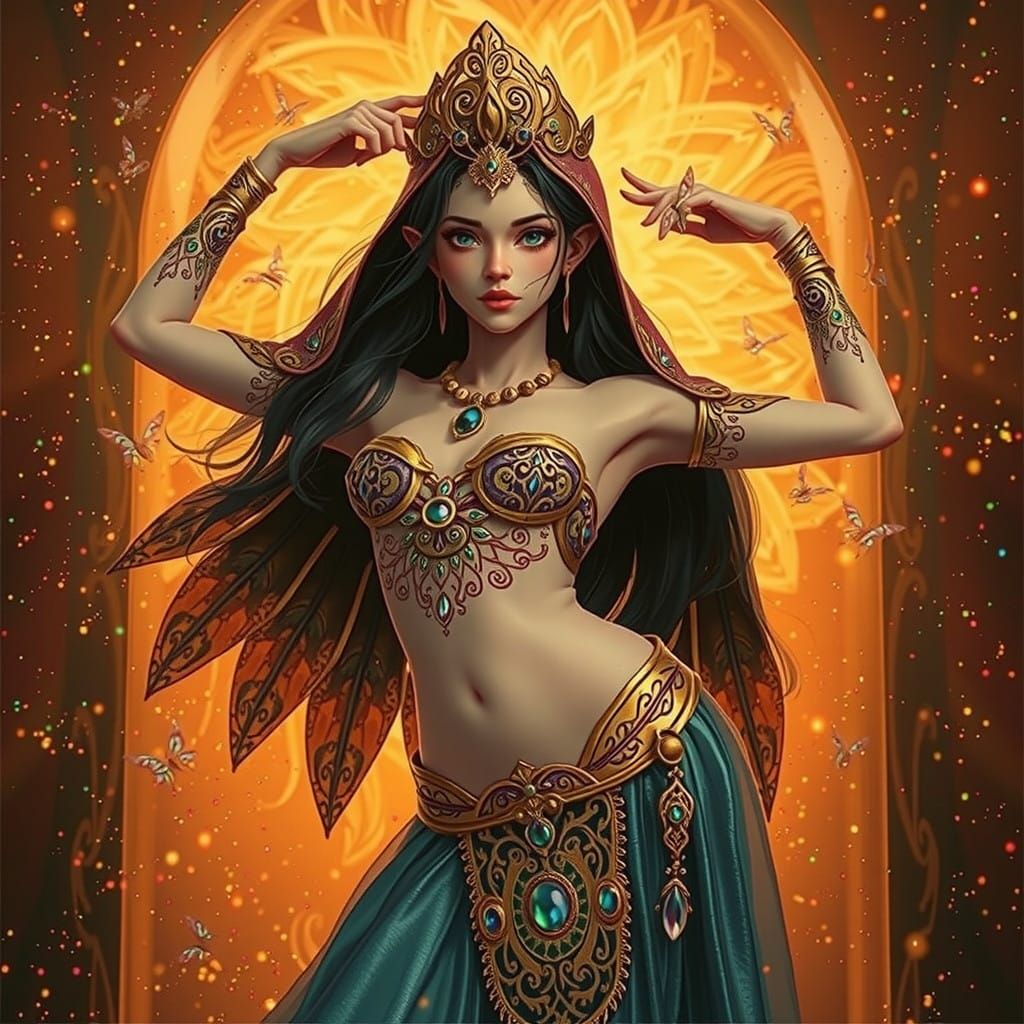 Enchanted Firefly Goddess in Whirlpool of Light