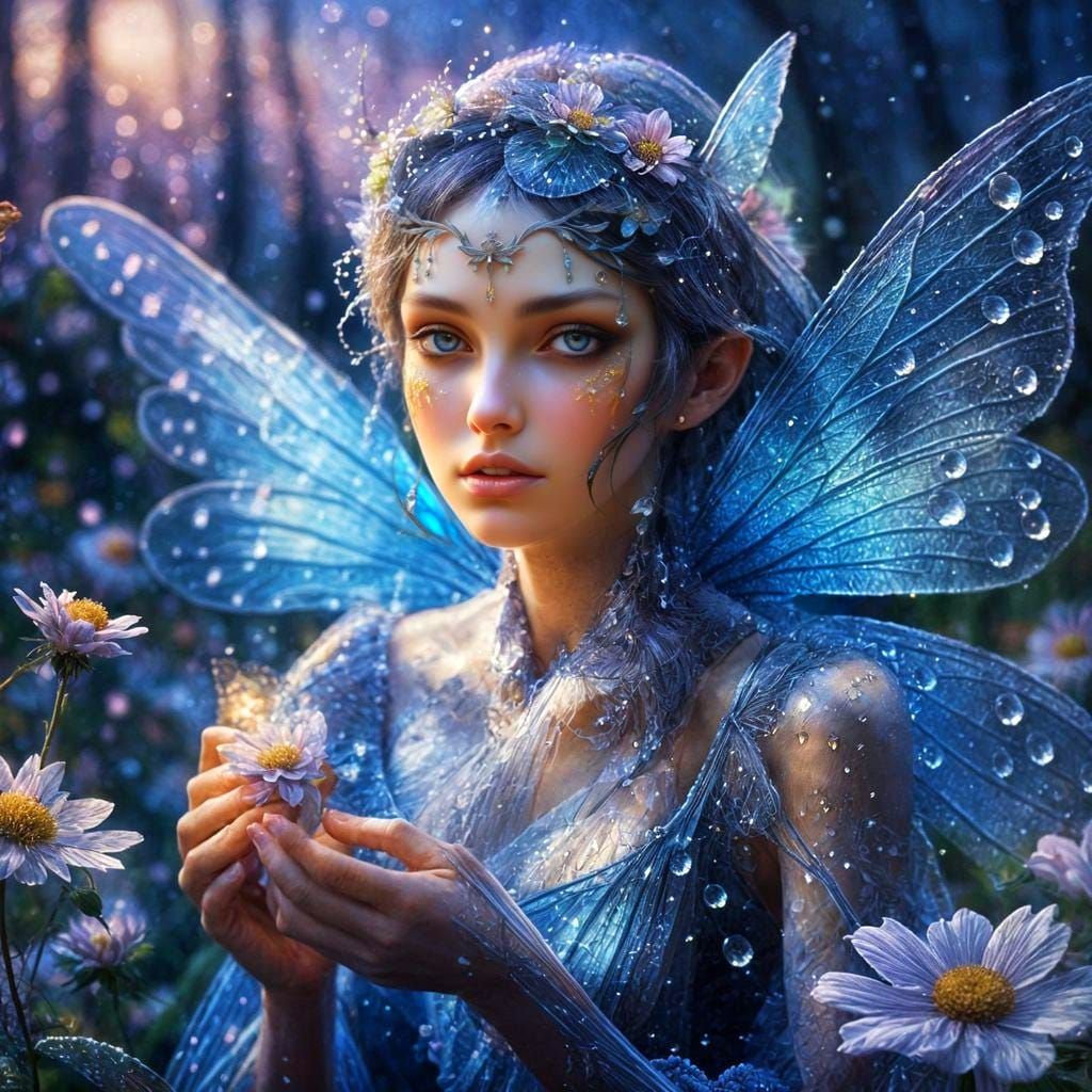 Fairy Sprinkling Dew at Evening, Digital Art
