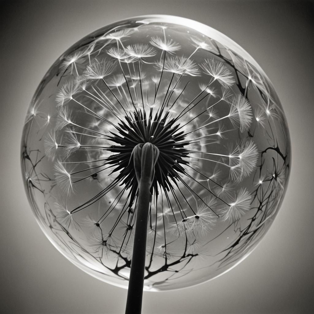 Ethereal Dandelion Photogram in Glass Sphere