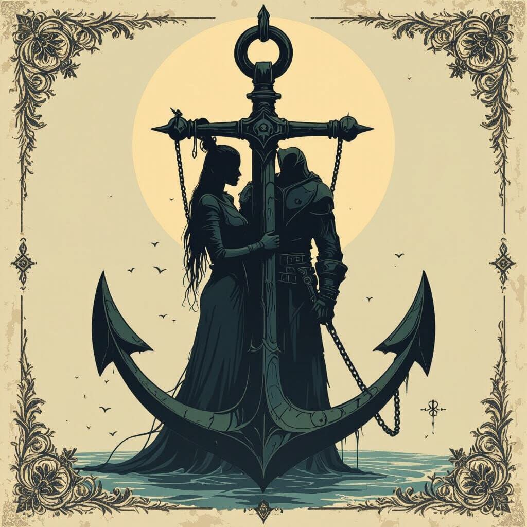 Trident Staff with Family Crest in Fantasy Art Style