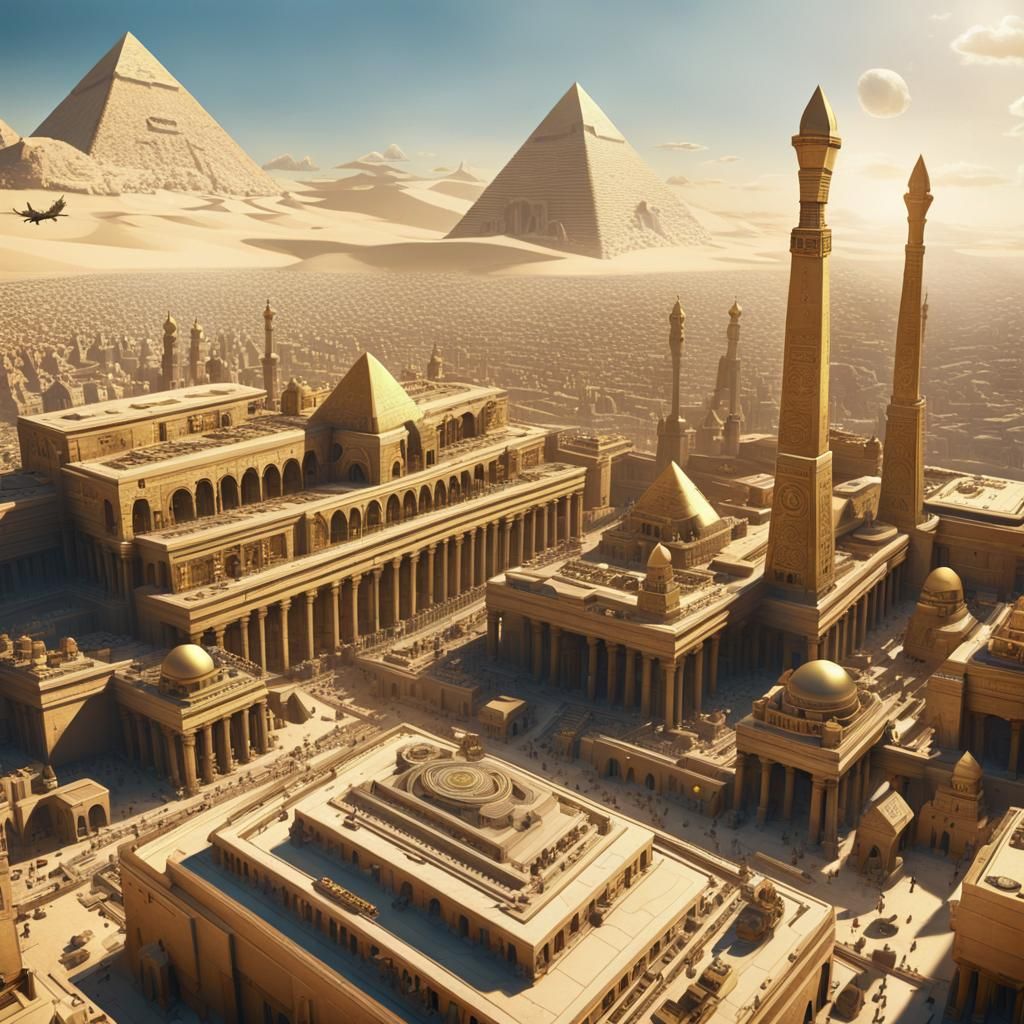 Steampunk Egyptian Necropolis in Escher-Inspired Vista