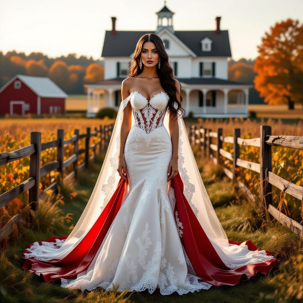 Ethereal Lady in Lace Gown Before Victorian House
