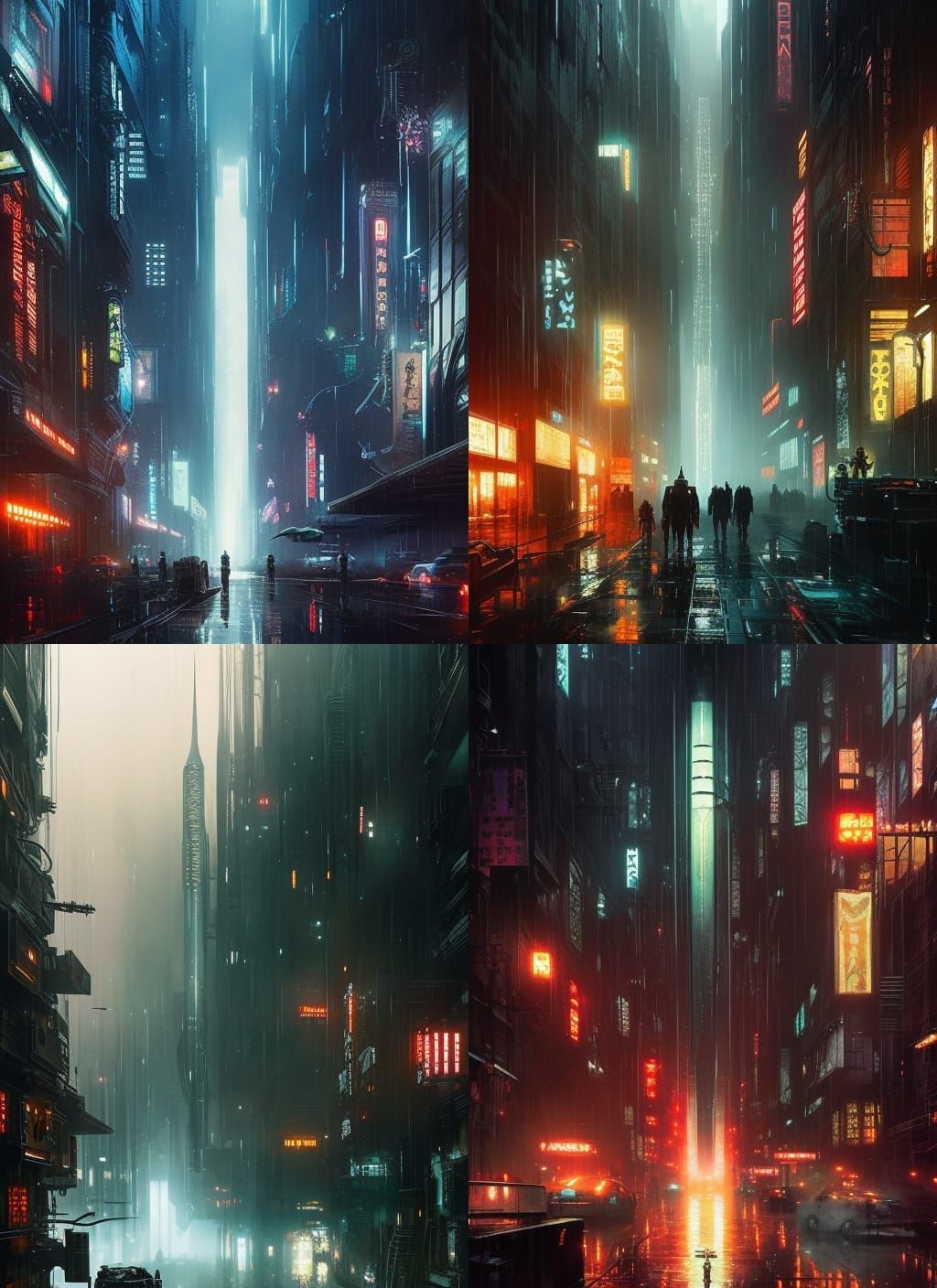 Dark Cyberpunk Cityscape in Watercolor Style