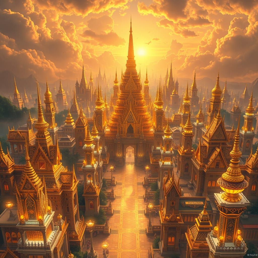 Surreal Golden Metropolis of Heaven and Glory