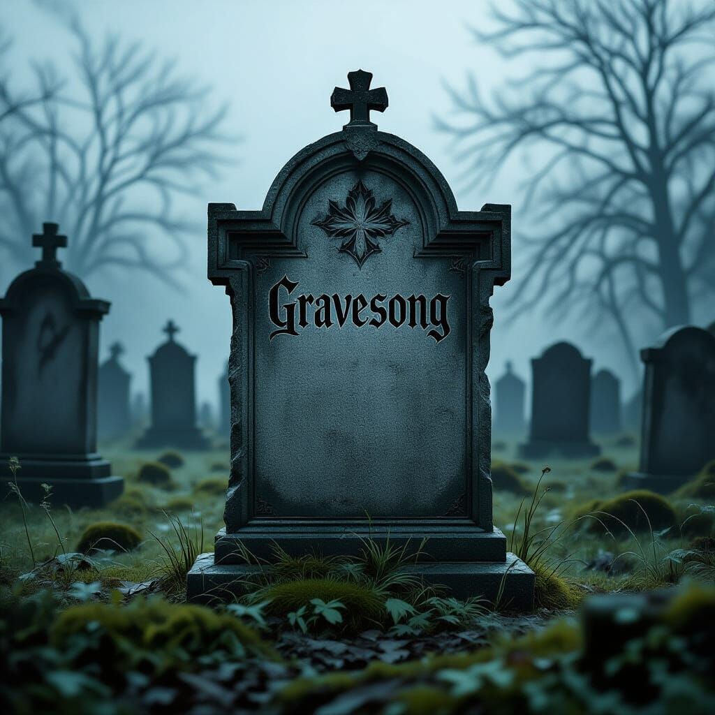 Gothic Gravestone in Abandoned Graveyard