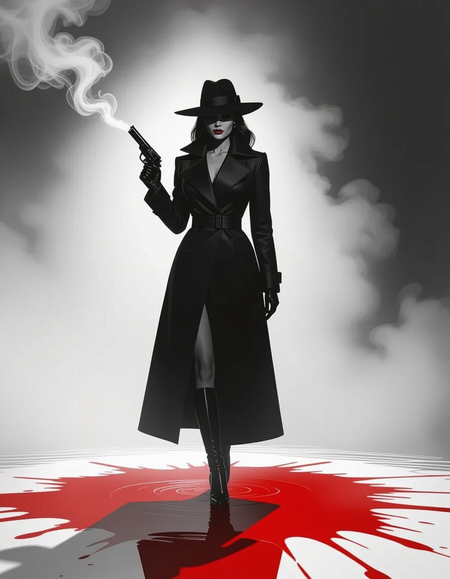 Noir Woman with Smoking Gun in Sin City Style