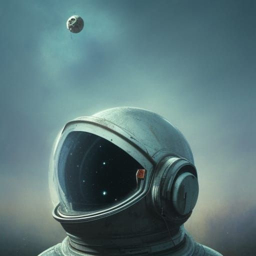 Cracked Helmet Astronaut in Bleak Dystopian Space