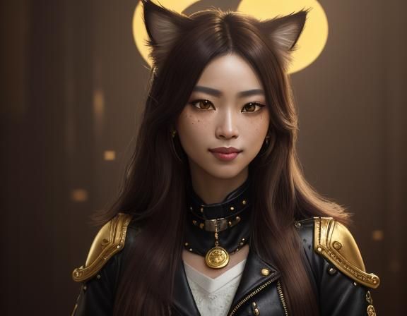 Sunlit Neko Portrait in Dark Fantasy Comic Style