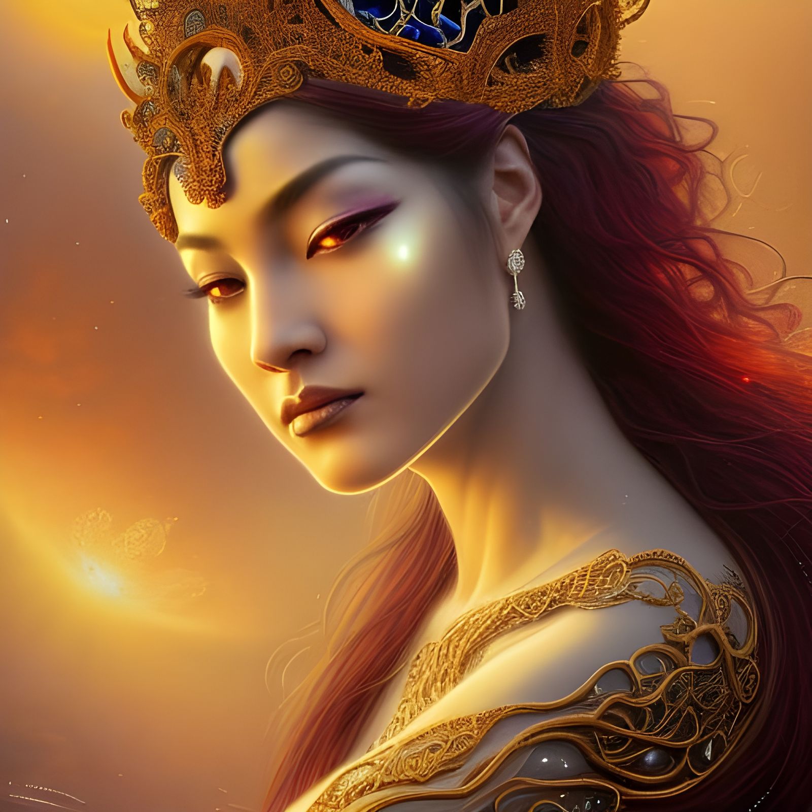 Goddess of Darkness with Cosmic Aura in Fantasy Style