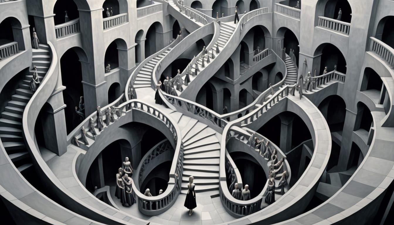 Mysterious Labyrinthine Cityscape with Intricate Architectur...