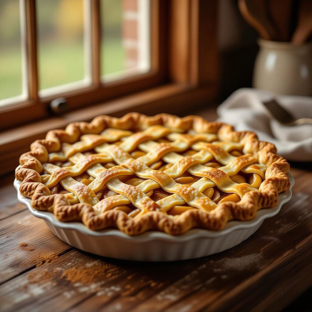 Hyperrealistic Apple Pie with Golden Crust and Cinnamon Dust