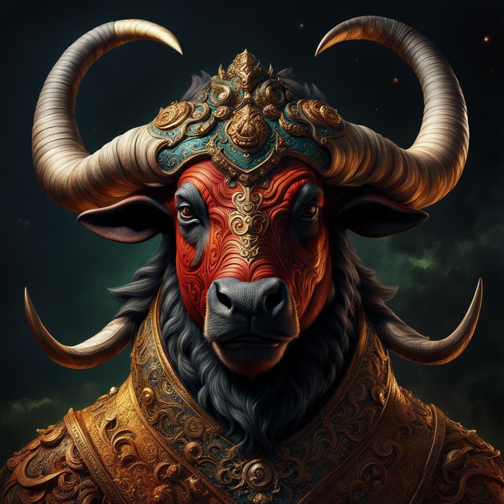 Muscular Minotaur in Forest, Detailed Fantasy Art