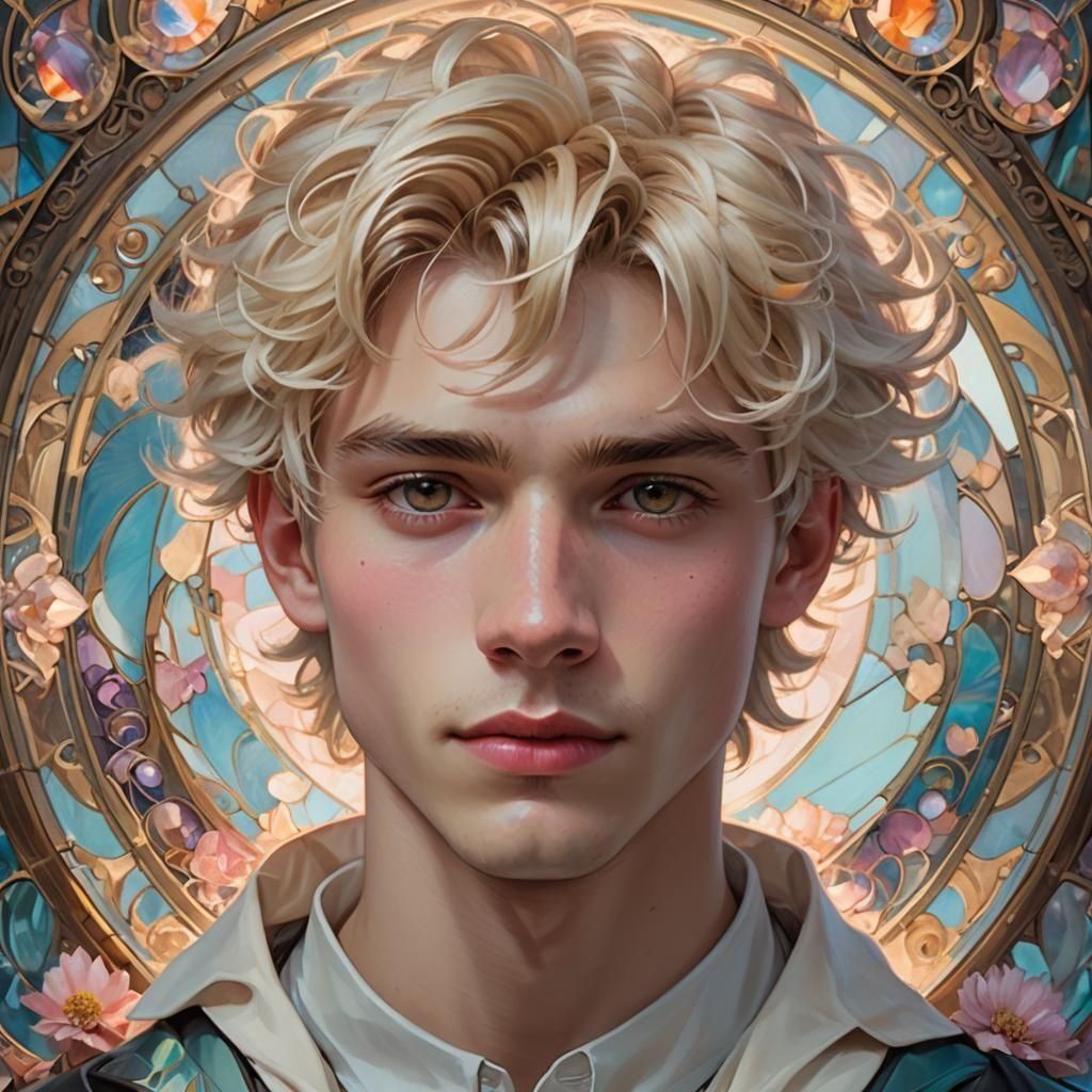 Fantastical Portrait of Blonde Man in Art Nouveau Style