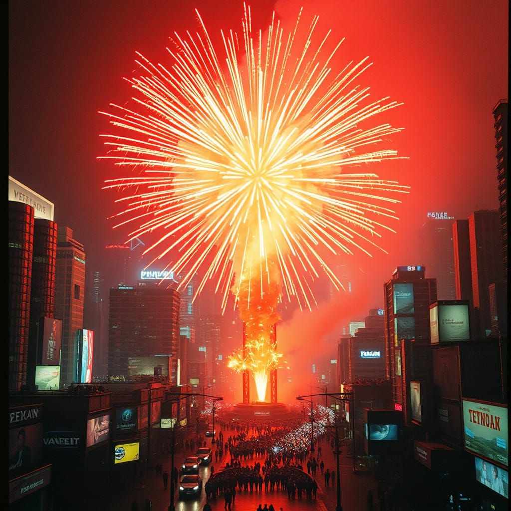 Epic Firework Display Illuminates Metropolis on New Year's E...