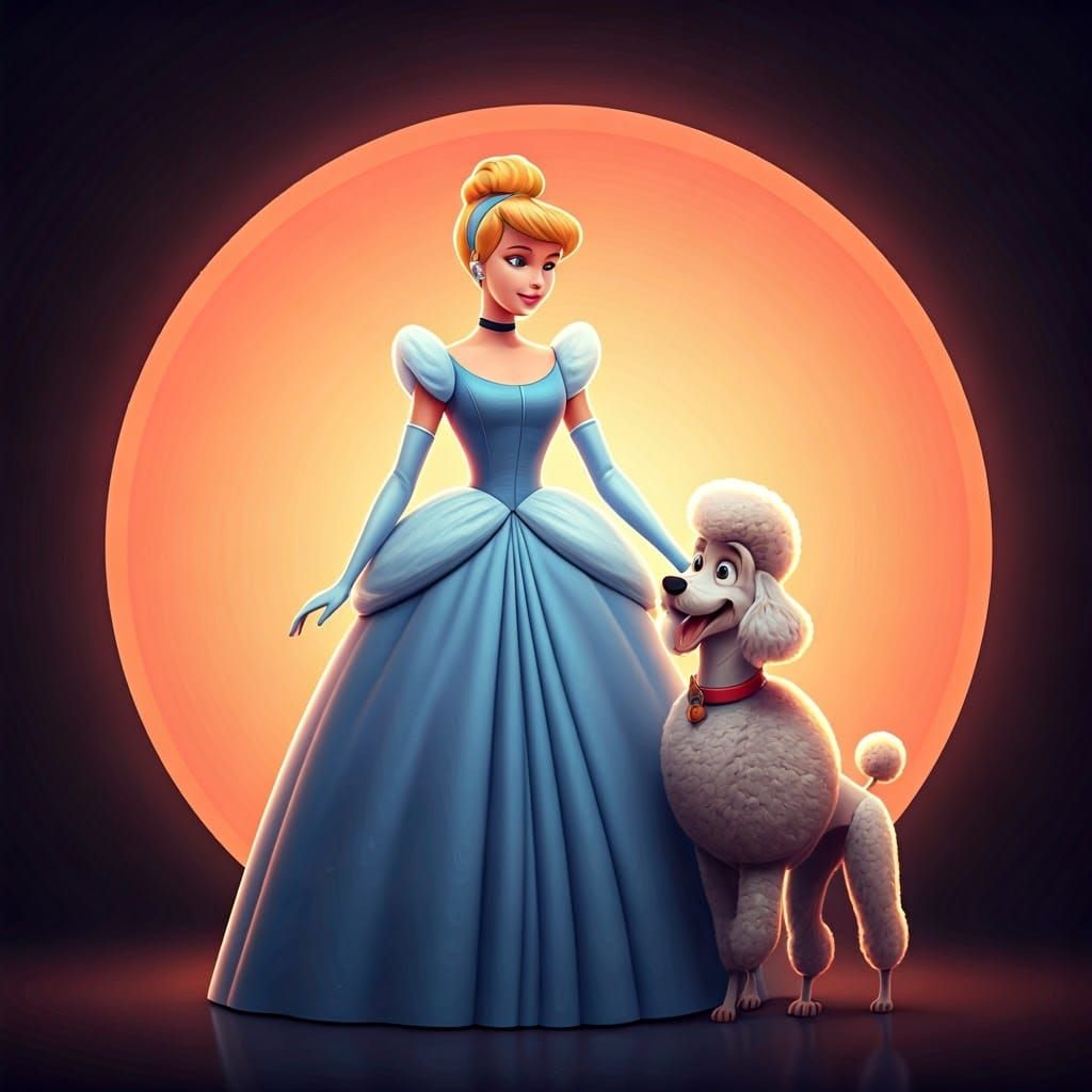 Cinderella with French Poodle in Vibrant 3D Concept Art