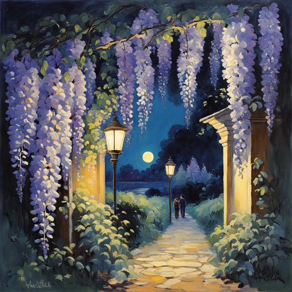 Moonlit Wisteria Illustration Inspired by Pavel Tchelitchew