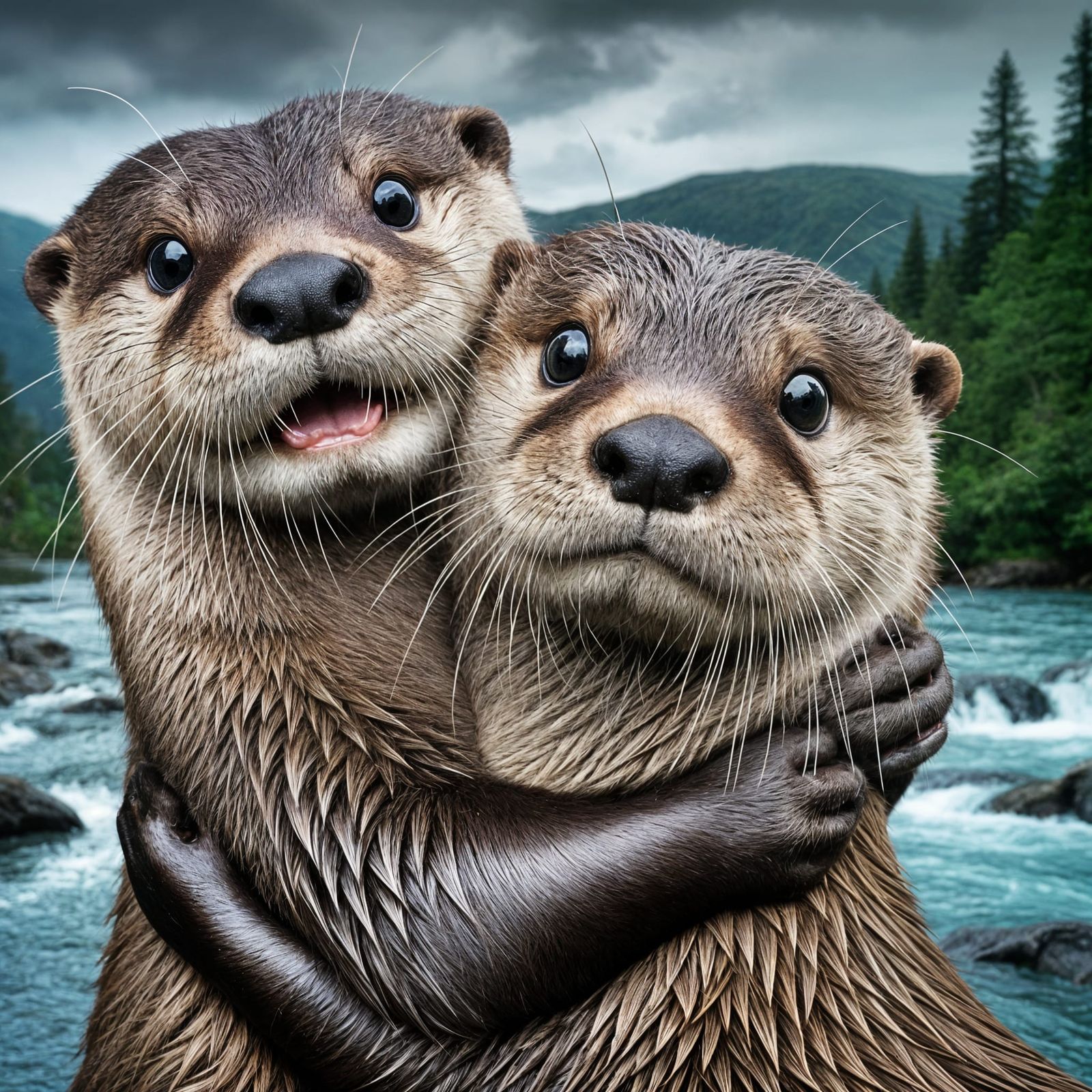 River Otters in a Heartwarming Forest Hug