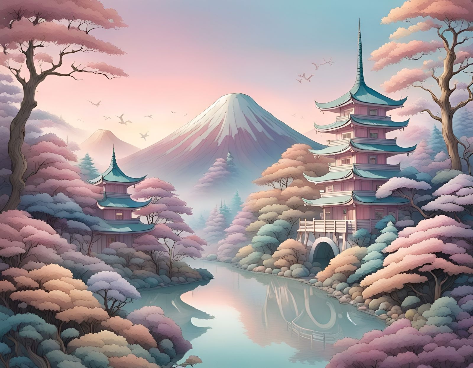 Pastel Japanese Wonderland in Gradient Colors