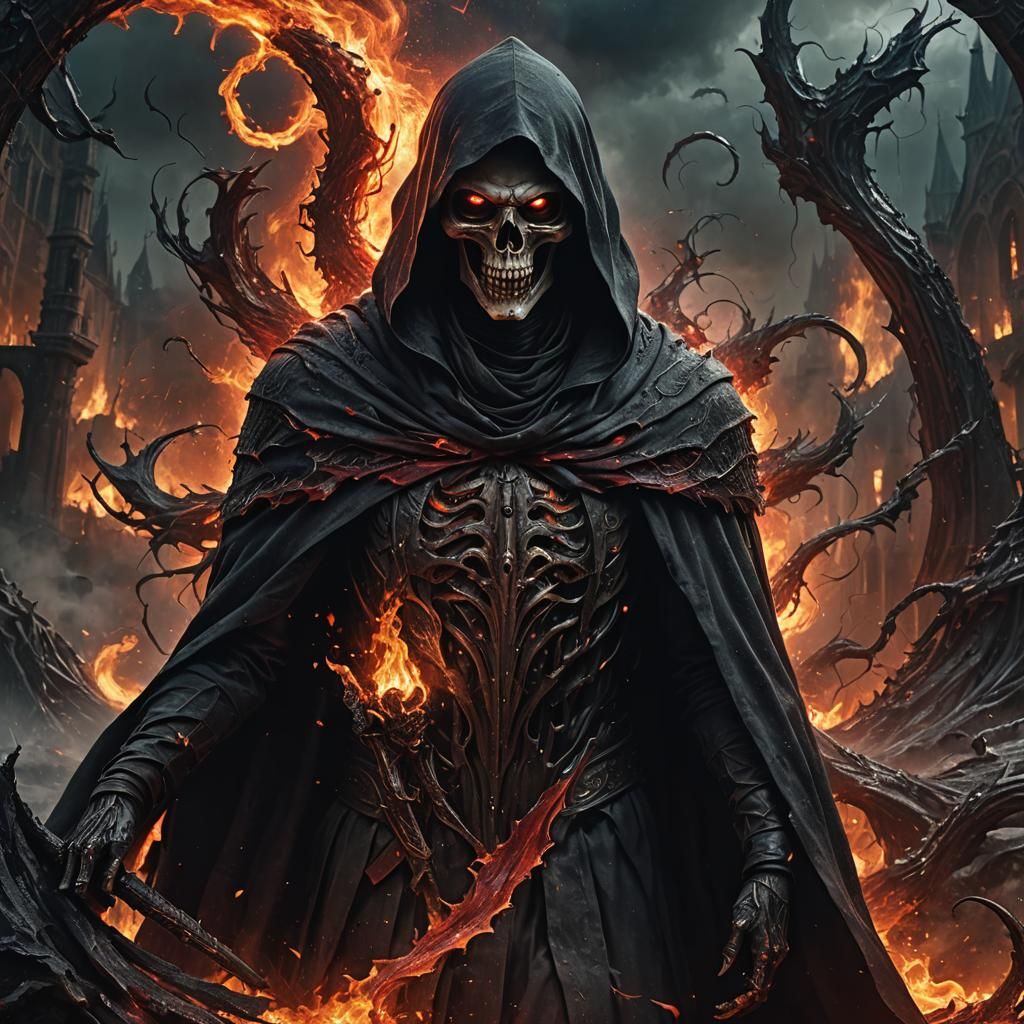 Grim Reaper in Fiery Cloak: Digital Matte Painting