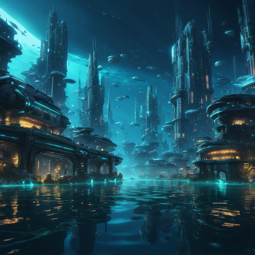 Bioluminescent Underwater City in Digital Matte Painting