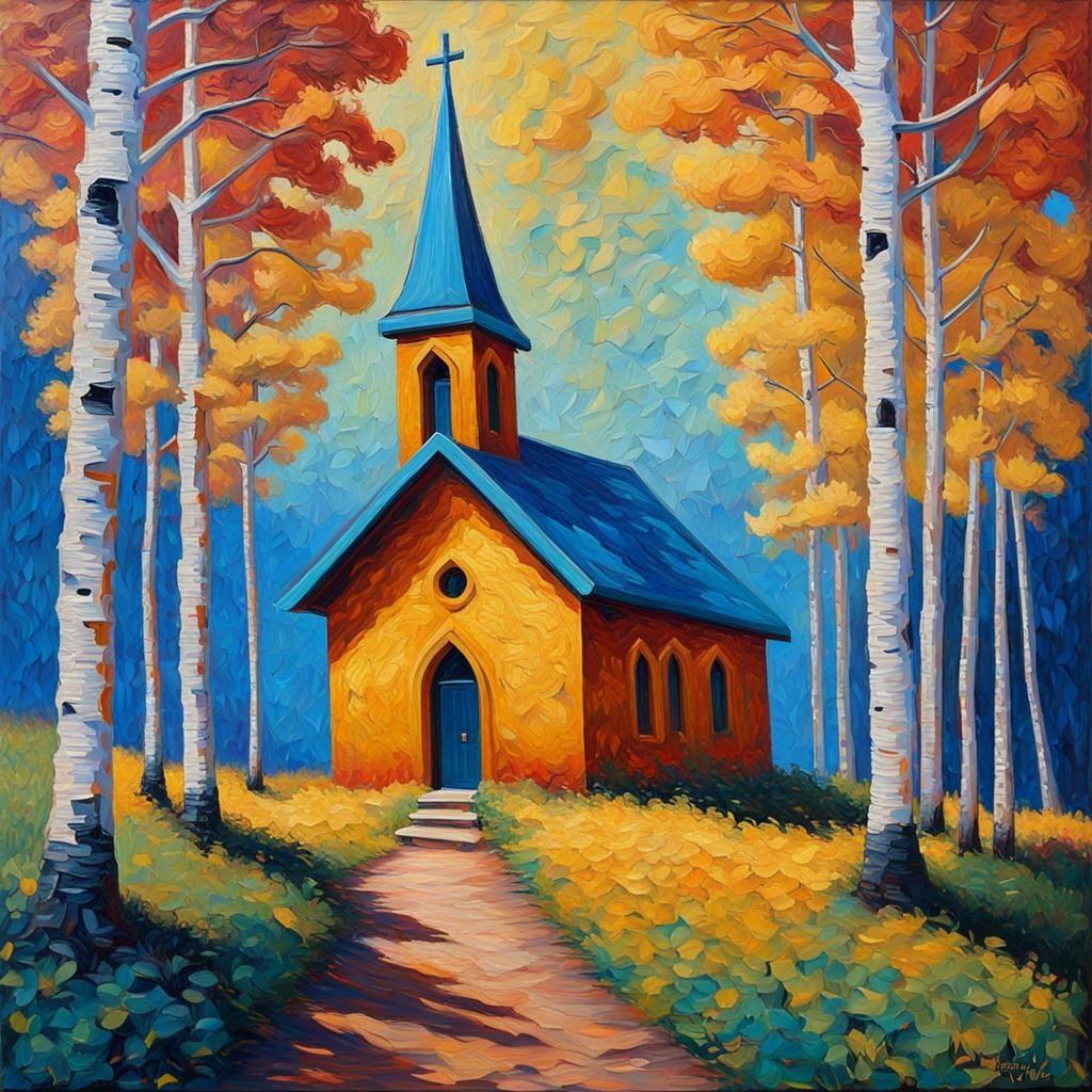 Aspen Chapel: Neo-Impressionist Expressionist Oil Painting