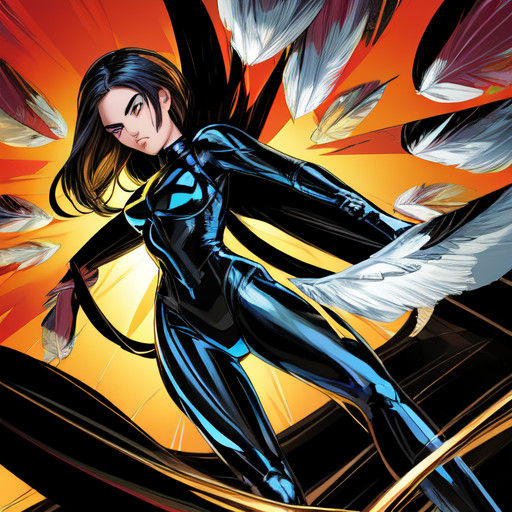 Glossy Superheroine with Feather Wings