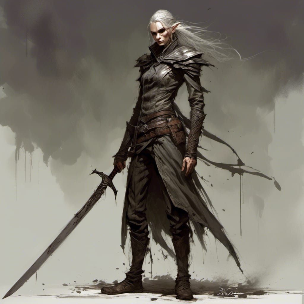 <lora:Shaman Ink:1.0> (random elf) smears of ash, standing hipshot...