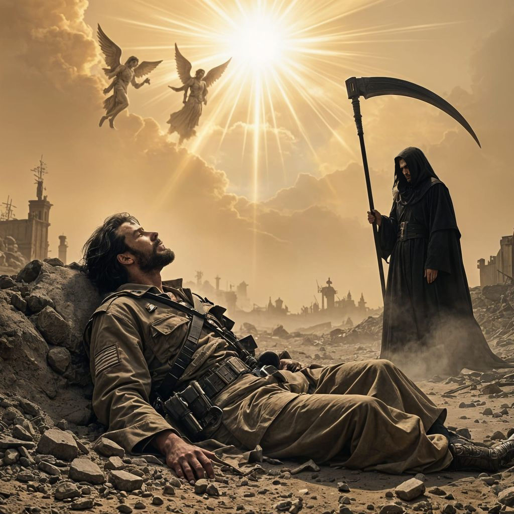 Realistic Image of Dying Soldier's Soul Ascending