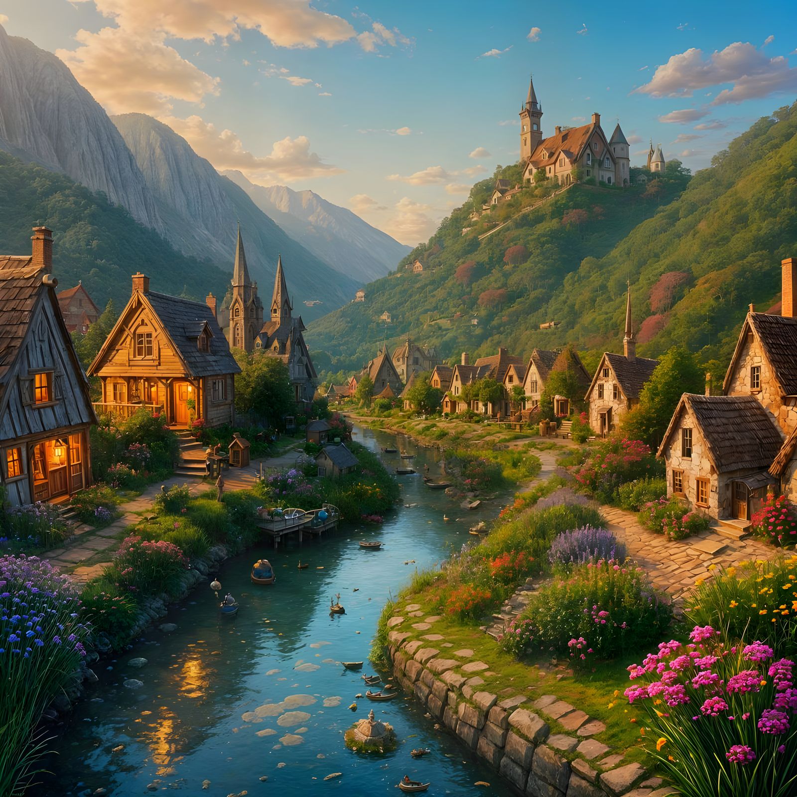 Charming Whimsical Village Scene