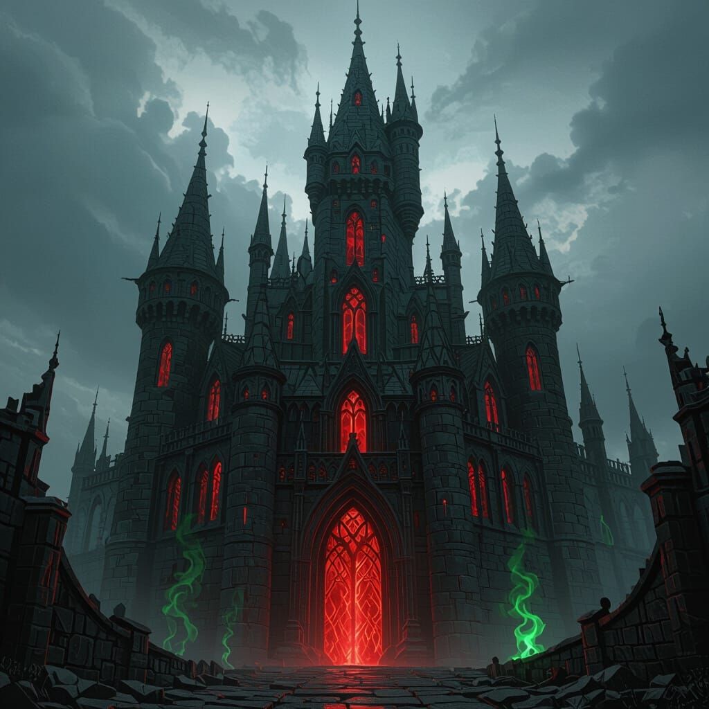 Dark Fantasy Castle with Red Runes, Grimmer Style