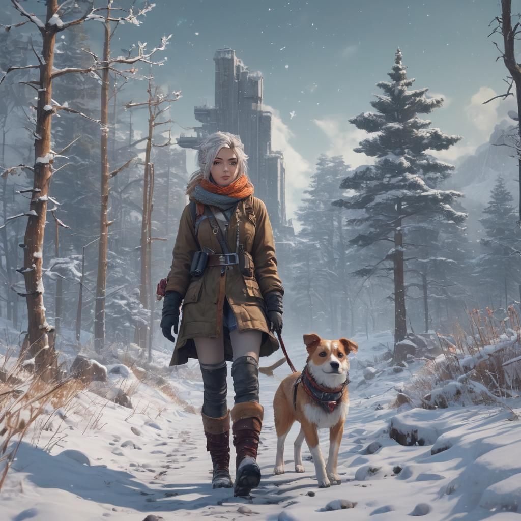 Whimsical Post-Apocalyptic Winter Scene in 8-bit Style