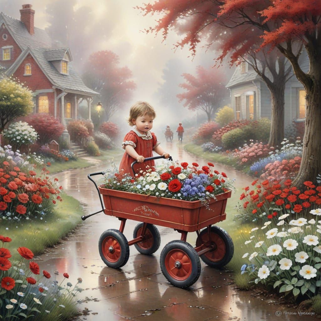 Ethereal Watercolour Macro of Siblings with Flowers